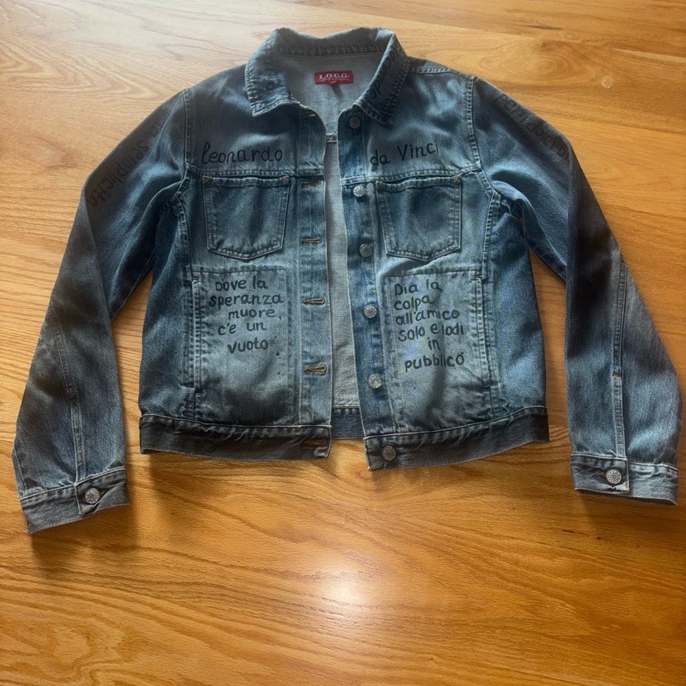 Women’s Blue Denim Mona Lisa Jacket with Text Details
